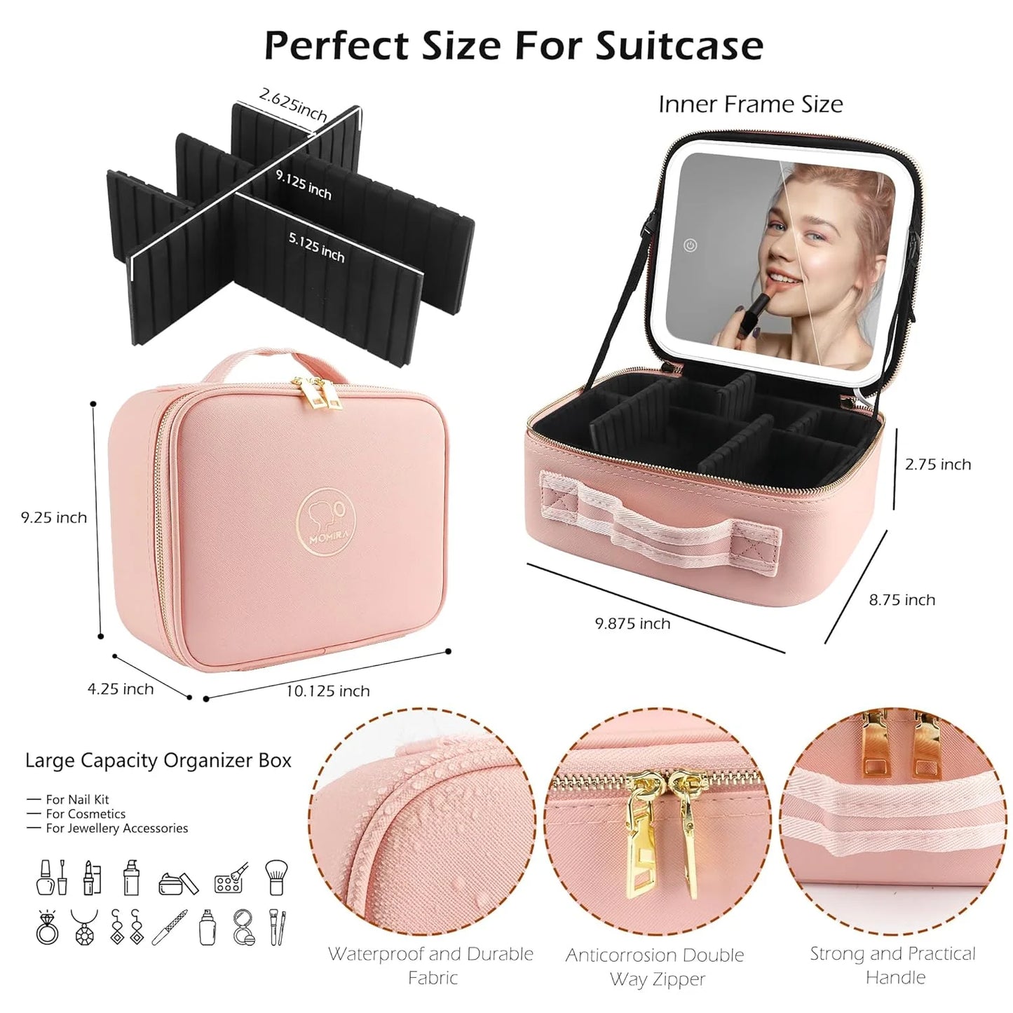 Travel Makeup Bag With Led Mirror