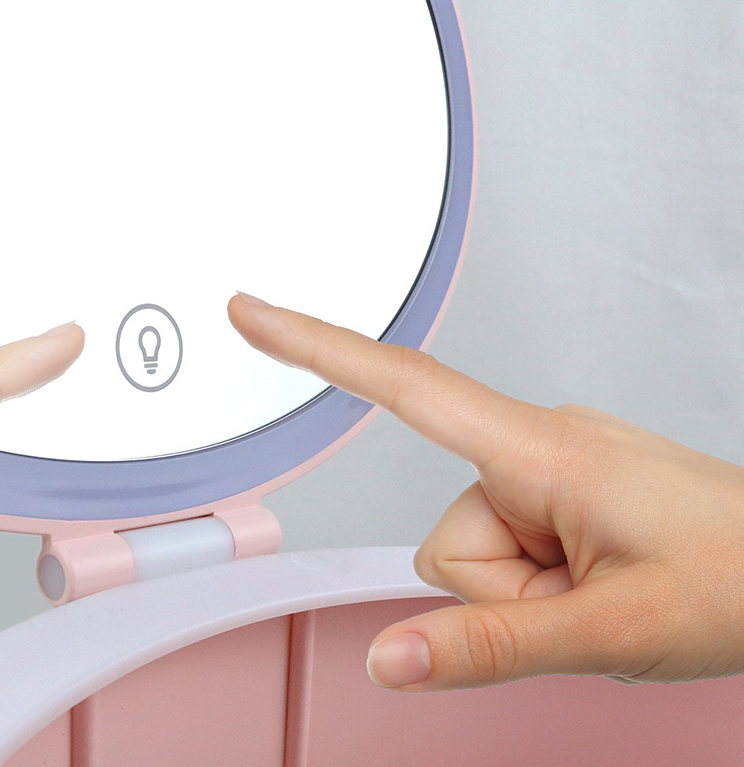 LED Makeup Mirror Desktop Girls Dormitory With Light Storage Box Home Decor