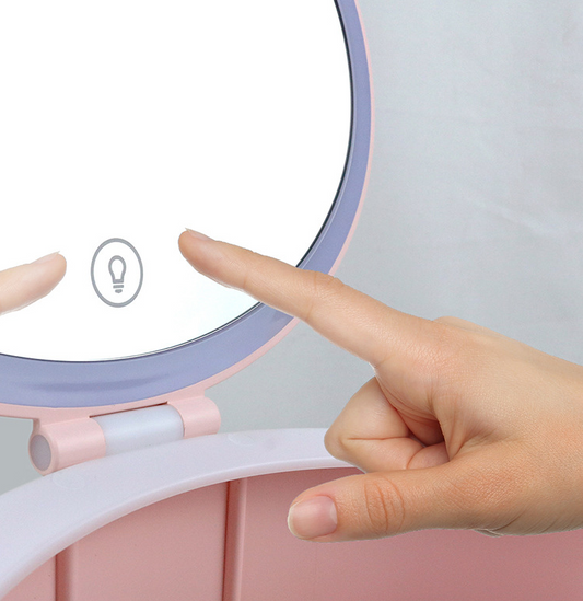 LED Makeup Mirror Desktop Girls Dormitory With Light Storage Box Home Decor