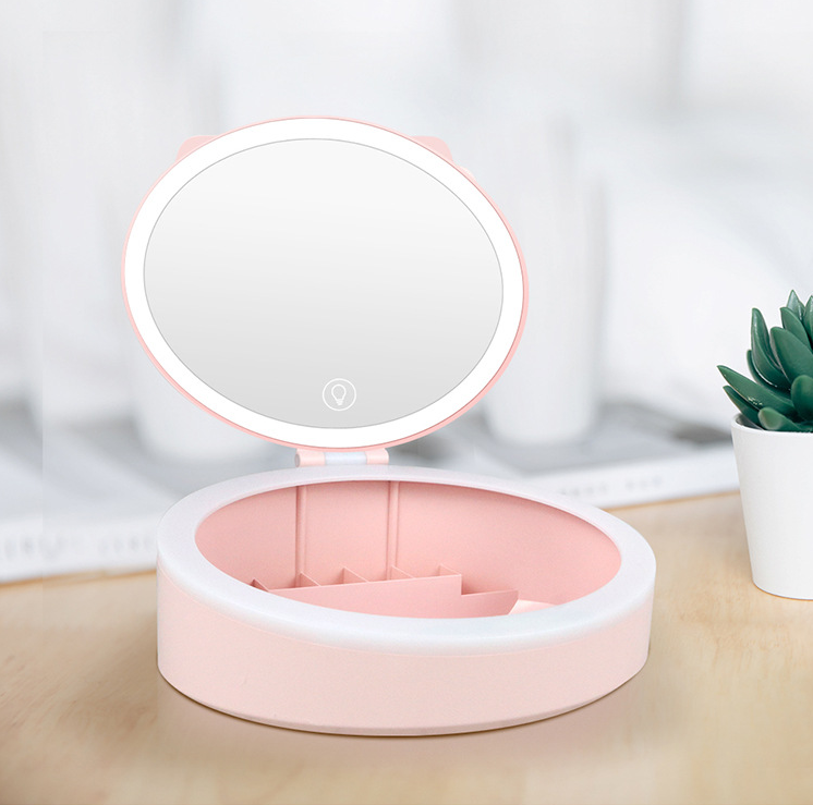LED Makeup Mirror Desktop Girls Dormitory With Light Storage Box Home Decor